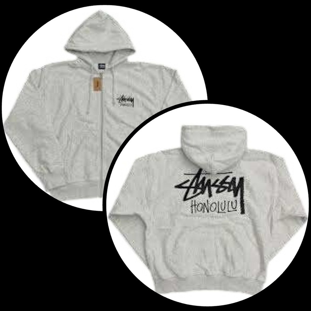 Stussy Honolulu Chapter Full Zip Hoodie Mens XL Ash Grey Sweatshirt Jacket